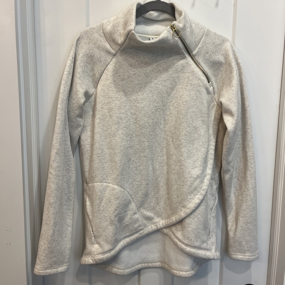 ATHLETA Cozy Karma Asymmetrical Cream Fleece Pullover Sweatshirt Jacket Size S